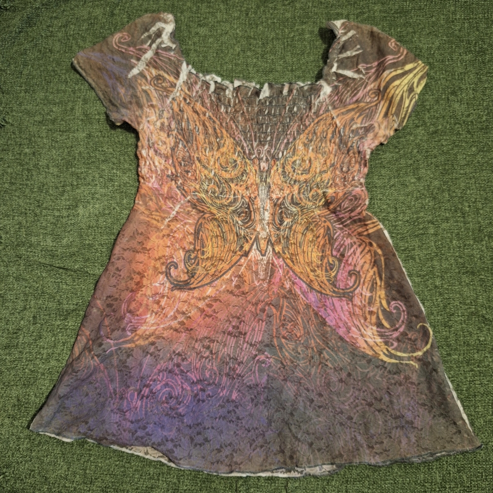 Y2K Simply Irresistible Pink Multicolor Lace Butterfly Blouse